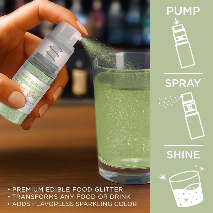 Bakell - Soft Green Tinker Dust (4g, 1x Mini Spray Pump) Edible Glitter for Food, Desserts, and Beverages!