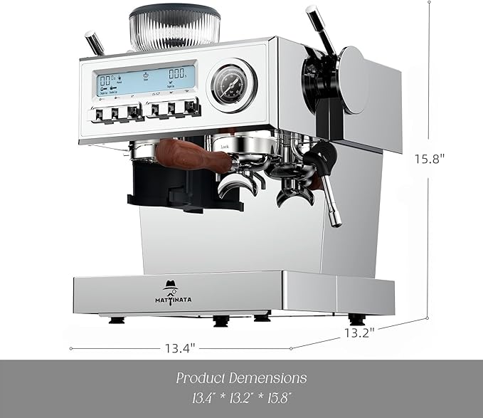 Espresso Machine with Grinder, 58mm Dual-Boiler Semi-Commercia Coffee Maker 20 Bar Professional with Milk Frother Steam Wand for Cappuccino, Barista LCD Display for Home, Stainless Steel