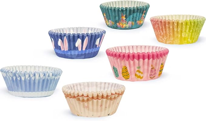 qiqee Easter 300PCS Mini Cupcake Liners Cupcake Cups 6 Designs Gradient Cupcake Papers Baking Cups Cupcake Wrappers (Small Size)