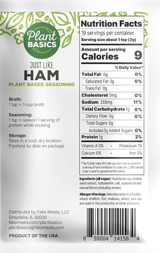 Plant Basics - Plant Based Seasoning, Just Like Ham, 2 ounce (Pack of 3), Vegan, Gluten Free, Kosher, Non-GMO