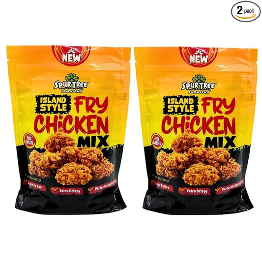 Spur Tree Jamaican Island Style Chicken Mix - Seasoned Coating for Crispy Flavor - Frying Magic for Deliciously Easy Meals - 8 Oz (2-Pack)