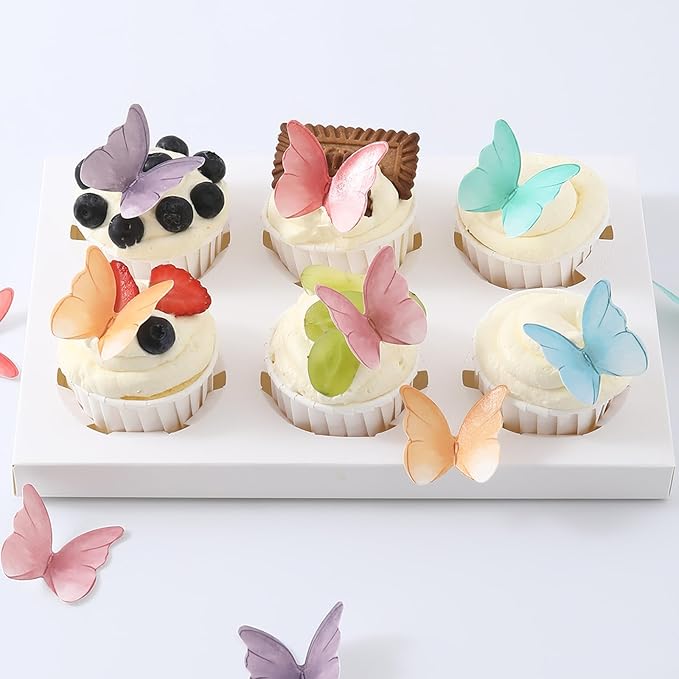 THJ 48Pcs Edible Butterflies for Cake Decorating Wafer Paper Butterflies For Wedding Birthday Party Cake Decoration (Mix Color)