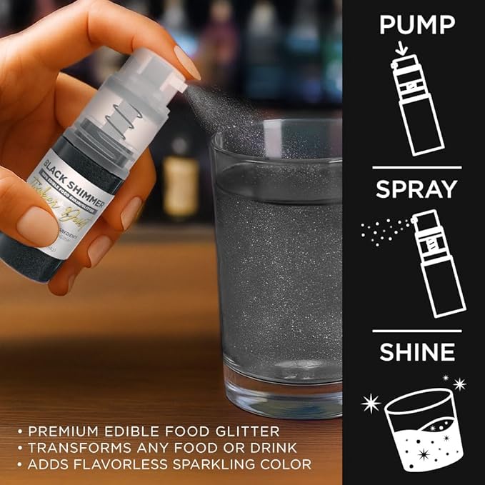 Bakell - Black Tinker Dust (4g, 1x Mini Spray Pump) Edible Glitter for Food, Desserts, and Beverages!
