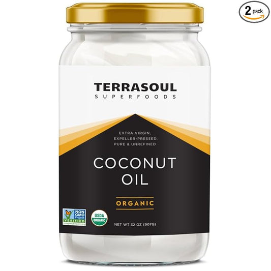 Terrasoul Superfoods Extra Virgin Organic Coconut Oil, 4 Pounds (Glass Jar) Pack of 2
