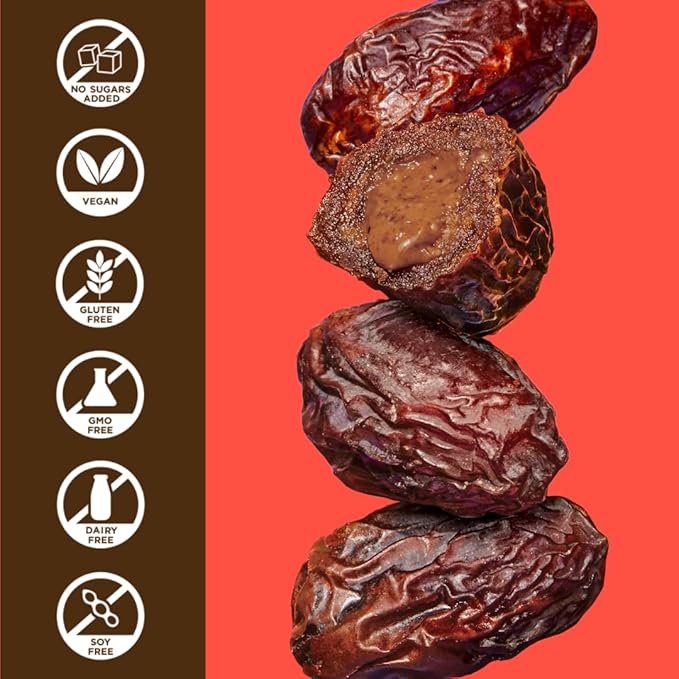 Realsy Pitted & Stuffed Medjool Dates, Organic Dates with No Sugar Added, Gluten-Free, Vegan, Good Source of Fiber, Low Glycemic Index, All Natural Healthy Snack (Peanut Butter Chocolate 5 pack)