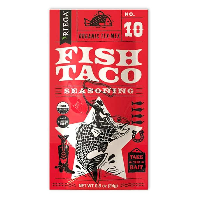 Riega Organic Fish Taco Seasoning – Zesty Spice Blend for Grilled Fish, Tacos, Bowls & Roasted Veggies – 0.8 oz (Pack of 8)