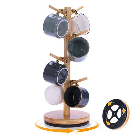 Krispmaild Mug Holder Tree, Upgraded 360° Rotated 8 Hooks Coffee Mug Holders for Counter, Bamboo