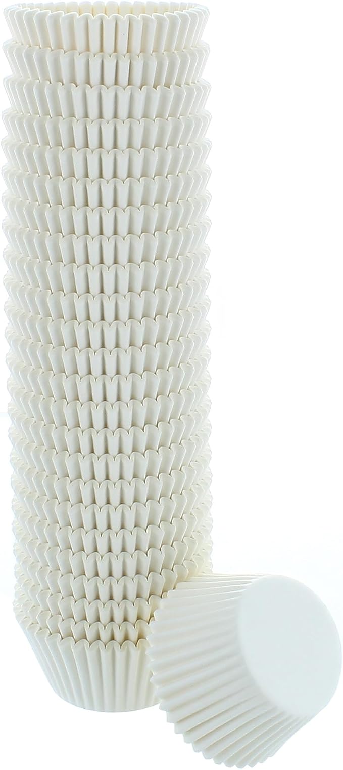 Bakery Crafts White Mini Baking Cups, 1.2" Cupcake Cases, Greaseproof Paper Liners for Mini Muffins, Fairy Cakes, and Extra Small Cupcakes, Pack of 500