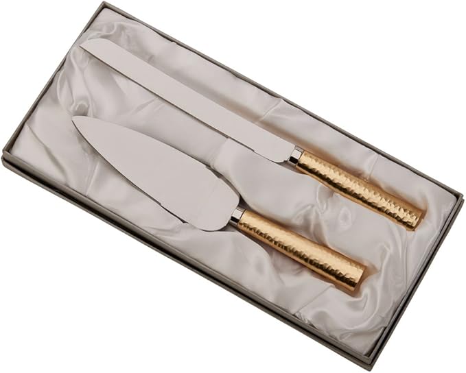 Gold Hammered Handel Knife and Server Set