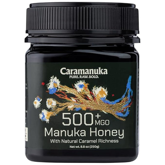 Caramanuka Manuka Honey MGO 500 – 100% Raw & Unfiltered Australian Honey, Independently Lab-Tested for MGO & Glyphosate, Bold Caramel Flavor, 8.8 oz (250g)