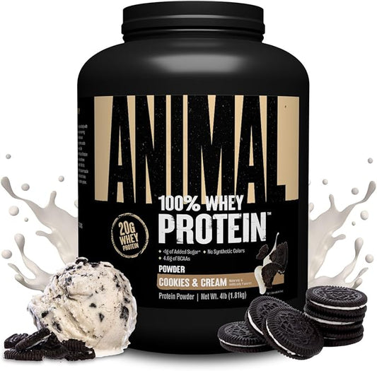 Animal 100% Whey Protein Powder ??Whey Blend for Pre Workout or Post Workout, Recovery, Anytime Low Sugar Protein Boost Meal Replacement with BCAA Branched Chain Amino Acids ??Cookies & Cream, 4 lb