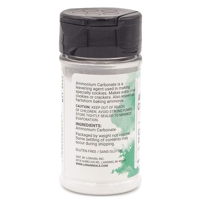 LorAnn Oils Baker's Ammonia (Ammonium Carbonate) - Ideal for Springerle & Thin, Crispy Cookies, Perfect with Wooden Cookie Molds, Hirschhornsalz Hartshorn Ammonium Carbonate For Baking - 2.7oz