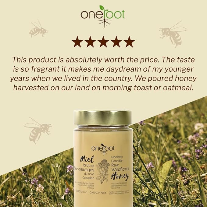 Oneroot 100% Canadian Flower Honey - Honey Wildflower Unfiltered, Unheated & Creamed, Nutrient Rich Raw Wildflower With Enzymes, Thick Natural Sweetener (1.1 lbs)