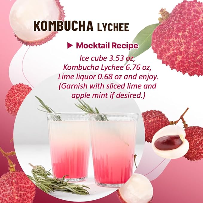 KAYFOOD-Kombucha-Lychee-Garden-Daily Zero Sugar, Diet, Gut Healthy Sparkling Beverage, Fermented Korean Drinks for Iced Tea Hot Tea, Workout T (10ST)