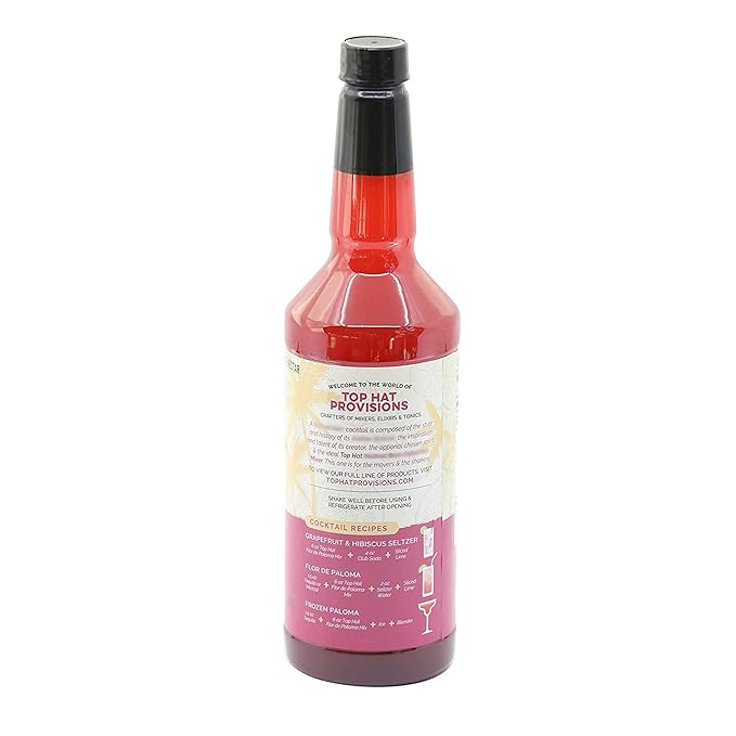 Top Hat Hibiscus Paloma Mix - Craft Grapefruit Hibiscus Cocktail Mixer - Handcrafted with Organic Agave - Low Calorie - 32oz Bottle