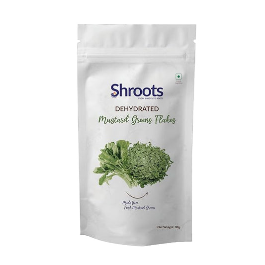 SHROOTS Dehydrated Mustard Green Leaves (Sarso) Flakes Pure Vegetarian Gluten-Free No Added Salt Easy Cooking Machine Dried Vegetables with Natural Aroma Ideal for Everyday Meals 1.06 oz, Pack of 1