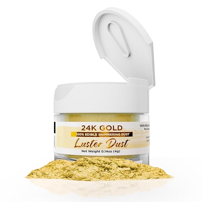 Luster Dust - 24K Gold (4g 1x Jar) | Edible Vegan Dust & Paint for Cake Decorating, Ice Cream and Desserts by Bakell