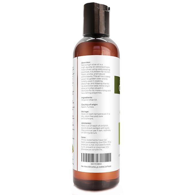 velona USDA Certified Organic Olive Oil - 4 Fl Oz | 100% Pure and Natural Carrier Oil | Extra Virgin, Unrefined, Cold Pressed | Cooking, Dressing, Face, Hair, Body & Skin Care | Use Today - Enjoy Results
