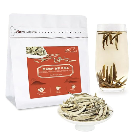 LWXLJMJZC-2.8oz/80g Silver Needle White Tea | Chinese Silver Tips Loose Leaf Tea | Yunnan Yin Zhen With Delicate Honeysuckle