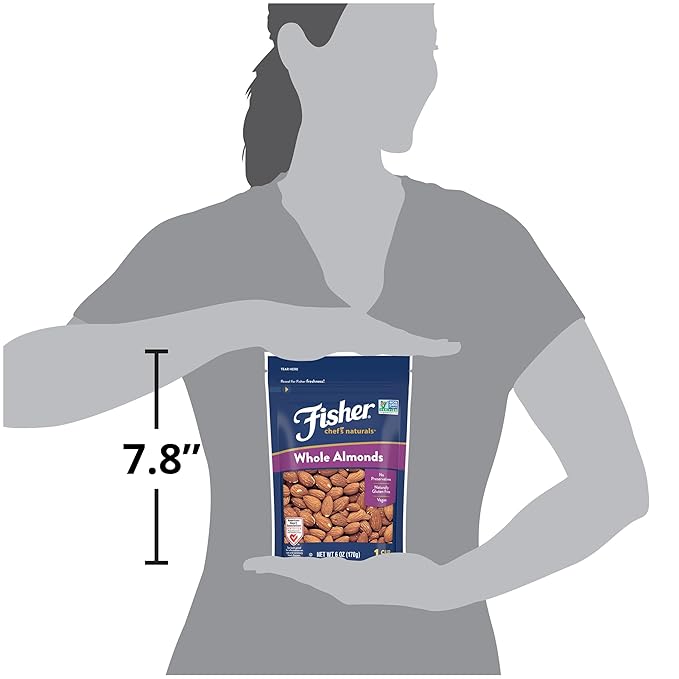 Fisher Chef’s Naturals Whole Almonds, 6 oz Resealable Bag, Unsalted Raw Nuts for Baking & Cooking, Healthy Snacks for Adults, Vegan Protein, Keto Snack, Gluten Free