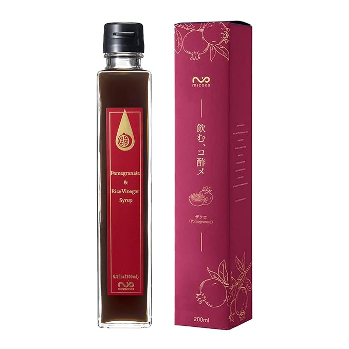 [Micoas] Pomegranate & Rice Vinegar Syrup, Rice Drinking Vinegar, For Gift, With Kombucha, Gluten Free, Shrub, Alternative to Alcohol Drink, Made in Japan, 200ml (6.8 oz)