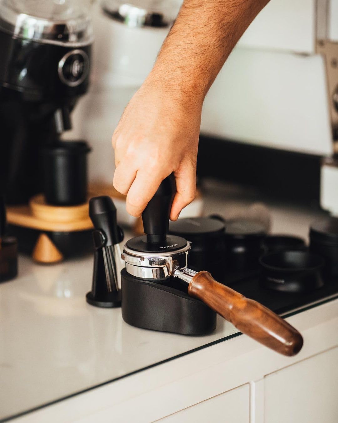 Normcore Portafilter Holder, Portafilter Tamping Station, 304 Stainless Steel With Silicon Espresso