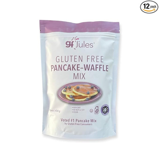gfJules Certified Gluten Free Pancake & Waffle Mix | No Grit, Non-GMO, Vegan | Certified Top 9 Allergen-Free & Kosher | Voted #1 by Gluten Free & Celiac Consumers | 16 Ounces, Pack of 12