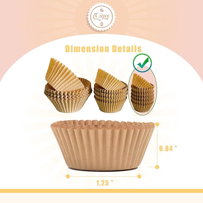 qiqee 600 Count Mini Cupcake Liners Natural Muffin Liners Food Grade Brown Baking Cups Paper No Smells竊늆mall Sizeç«?"<div>