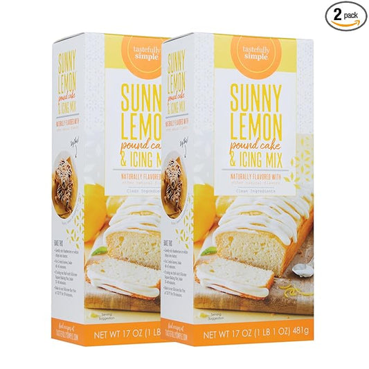 Tastefully Simple Sunny Lemon Pound Cake & Icing Mix - Perfect Pound Cake, Add Fruit for Breakfast Bars -17 oz - (2-Pack)