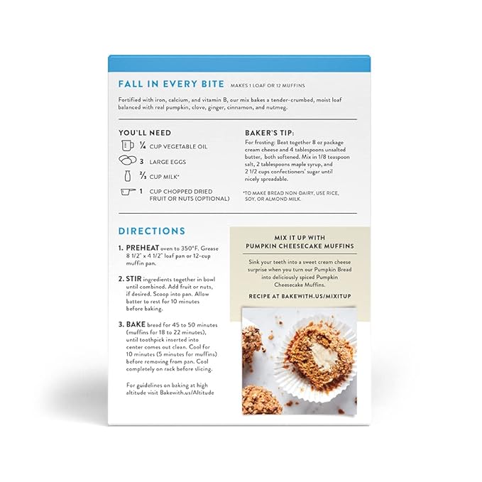 King Arthur, Gluten Free Pumpkin Bread + Muffin Mix, Gluten-Free, Non-GMO Project Verified, Certified Kosher, 12 Ounces