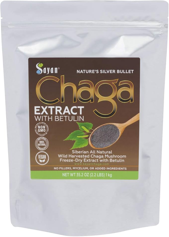 Sayan Siberian Chaga Mushroom Extract with Betulin Powder (2.2lbs)?“Organic Antioxidant Blend ??Support Immune System & Regulate Body Functions, Energy, Clarity, Wellness ??Mix with Yogurt or Smoothies