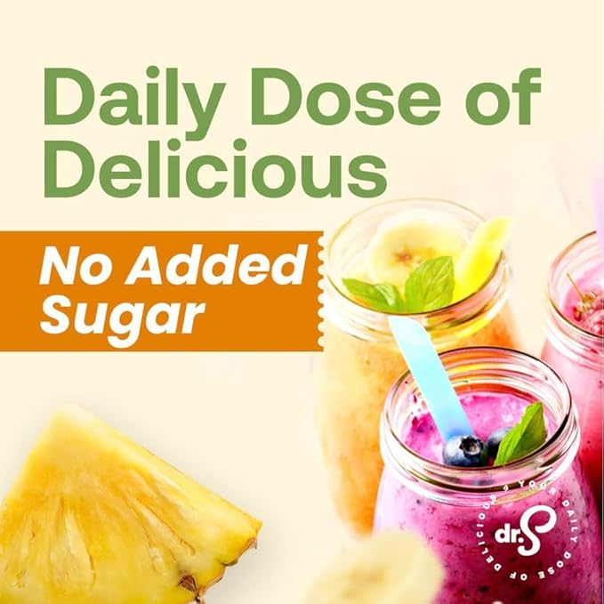 Dr. Smoothie 100% Crushed Pineapple Blend ??No Added Sugar, Made with Real Fruits/Fruit Juice ??Vegan, No Artificial Colors or Flavors ??Tropical Pineapple, Banana, Hint of Coconut ??46 oz Bottle