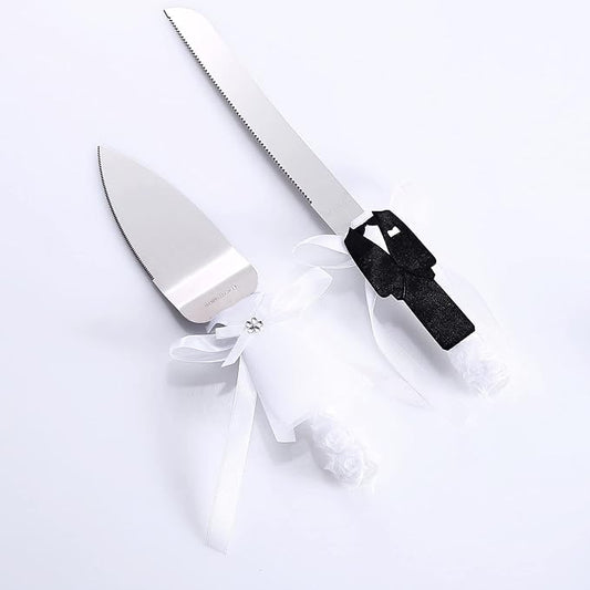 TANG SONG Rustic Wedding Cake Knife and Serving Set Bride & Groom Feature Wedding Cake Knife & Server Set (Set of 2)
