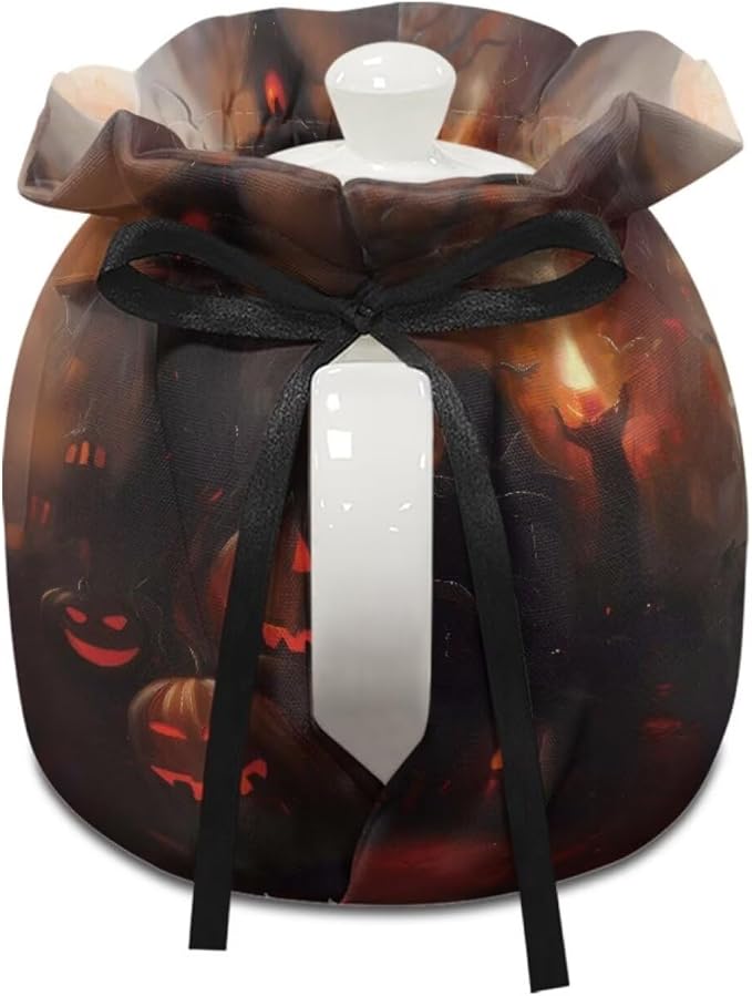 Black Cat Tea Cozy for Teapot Insulated Pumpkin Tea Pot Cozy for All Hallows' Eve Reusable Breakfast Warmer Designed in England Resuable Kettle Cover for Kitchen Decor