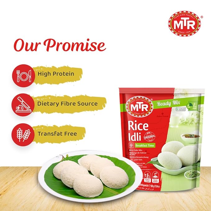 MTR Instant Rice Idli Mix - Ready to Cook Authentic Indian Breakfast, Lunch, Dinner or Snack Meal - No Added Preservatives - A Quick & Easy Recipe Suitable for Vegetarians - (500g, Pack of 1)