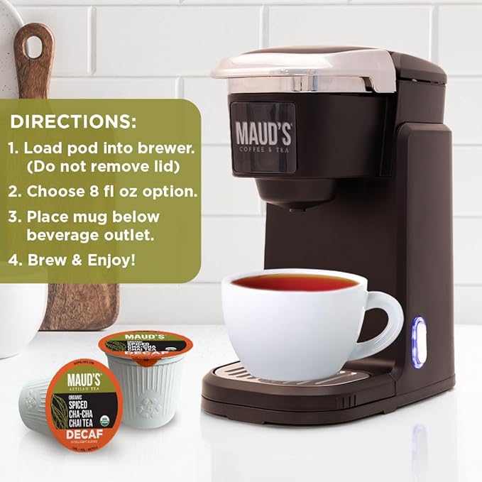 Maud's Organic Decaf Chai Tea Pods, 24 ct, Recyclable Single Serve Tea Pods ??100% Gourmet Blended Tea Leaves, Compatible with Keurig K Cups Maker