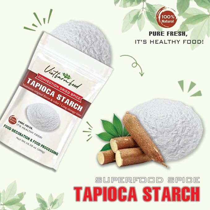 TAPIOCA STARCH 10.58 Oz (300g) VIETFARMFOOD: Natural pure, convection dried seasoning made from real vegetables - perfect for adding flavor to any meal, from cooking, baking, salads, soups, sauces