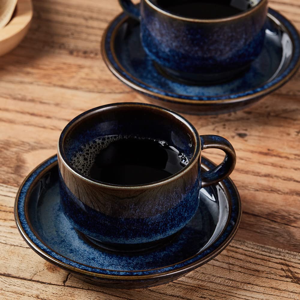 JIEMEI HOME Porcelain Stackable Espresso Cups with Saucers and Metal Stand,4 Ounce Demitasse Cups