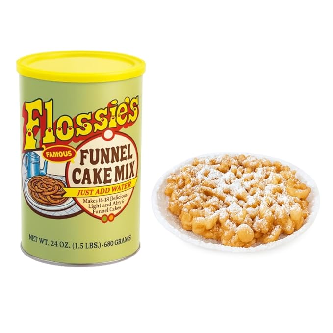 Flossie???Famous Funnel Cake Mix, 24 oz ??Resealable & Reusable Packaging, Make Authentic Carnival Funnel Cakes at Home, Just Add Water, Delicious Cake Mix