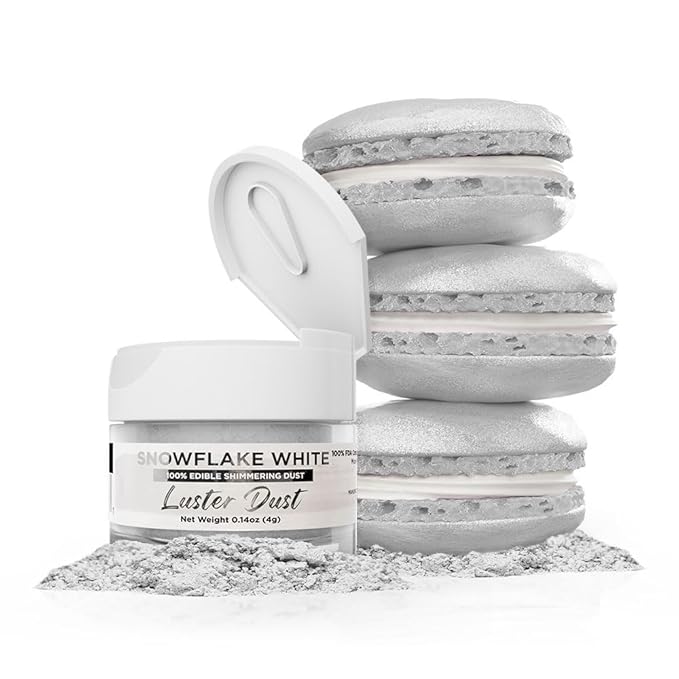 Luster Dust - Snowflake White (4g 1x Jar) | Edible Vegan Dust & Paint for Cake Decorating, Ice Cream, Desserts, Cocktails and Beverages by Bakell
