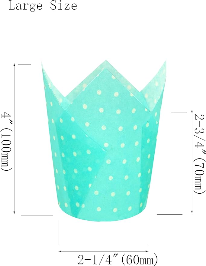 Large Muffin Greaseproof paper Baking cupcake cups, 2-1/4" x 4" Blue printed with Polka Dot Tulip Baking Cup(Large) (125pcs)