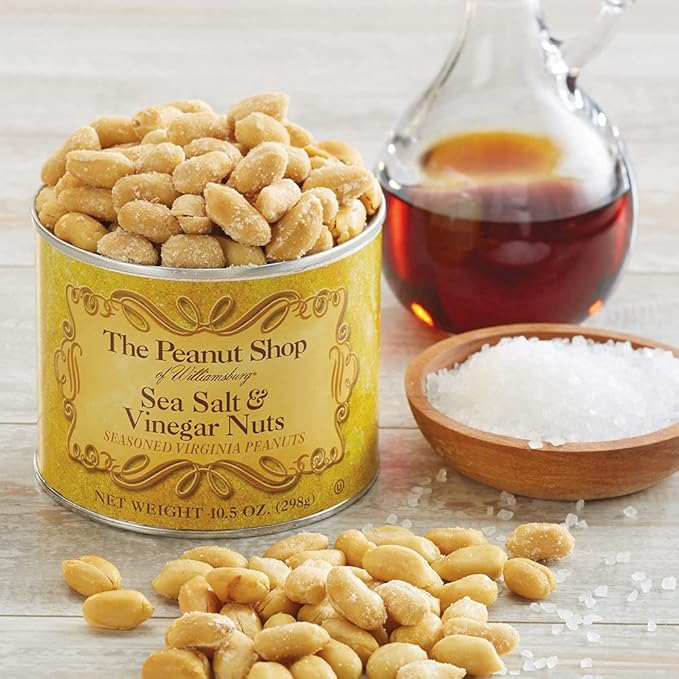 The Peanut Shop of Williamsburg Sea Salt & Vinegar Williamsburg Peanuts, Lightly Salted Handcooked Virginia Peanuts, Gluten-Free - 10.5 Oz Tin