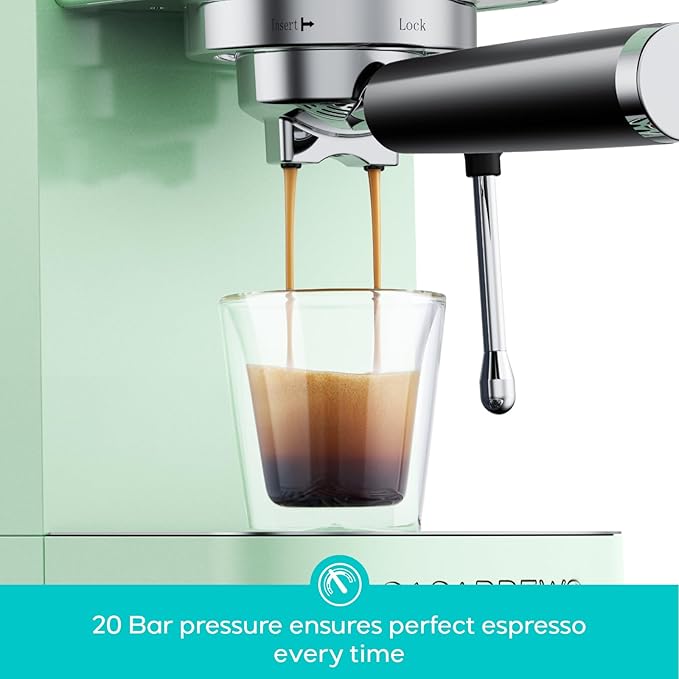 CASABREWS 3700 Essential Espresso Machine 20 Bar, Compact Coffee Maker with Steam Frother for Cappuccino, Latte, 43.9oz Water Tank, Pastel Green
