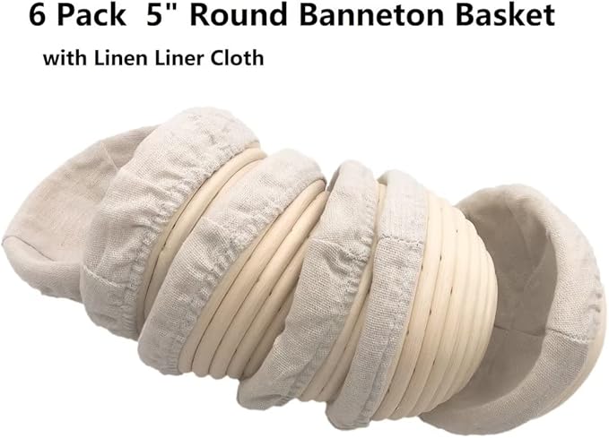 5 inches Round Banneton Basket for Bread Proofing, Dough Proofing Bowls with Removable Liner, Good for Home Sourdough Bakers Baking, 6 Pack