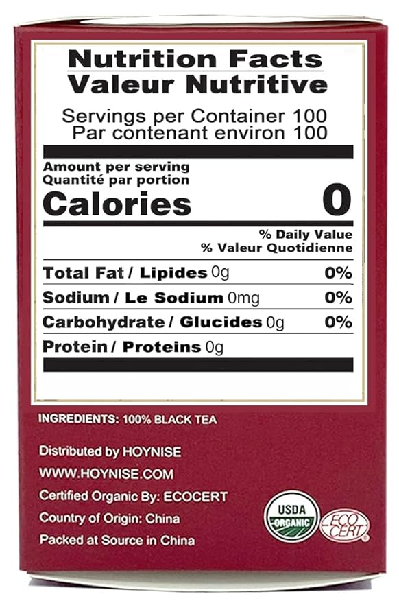 HOYNISE - USDA Organic Black Tea Loose Leaf - Yunnan Dianhong Black Tea - Organic Breakfast Tea - Zero Artificial Flavorings & Additives - High Mountain Grown, 100g/3.5oz