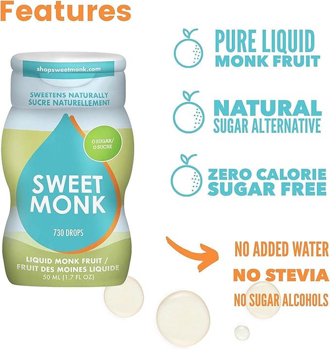 SweetMonk - 100% Pure Original Monk Fruit Sweetener Liquid Sugar Substitute - 1.7oz | No Water Added MonkFruit Extract | Zero Calorie Keto Friendly MonkFruit Drops | Vegan, Gluten Free | No Stevia