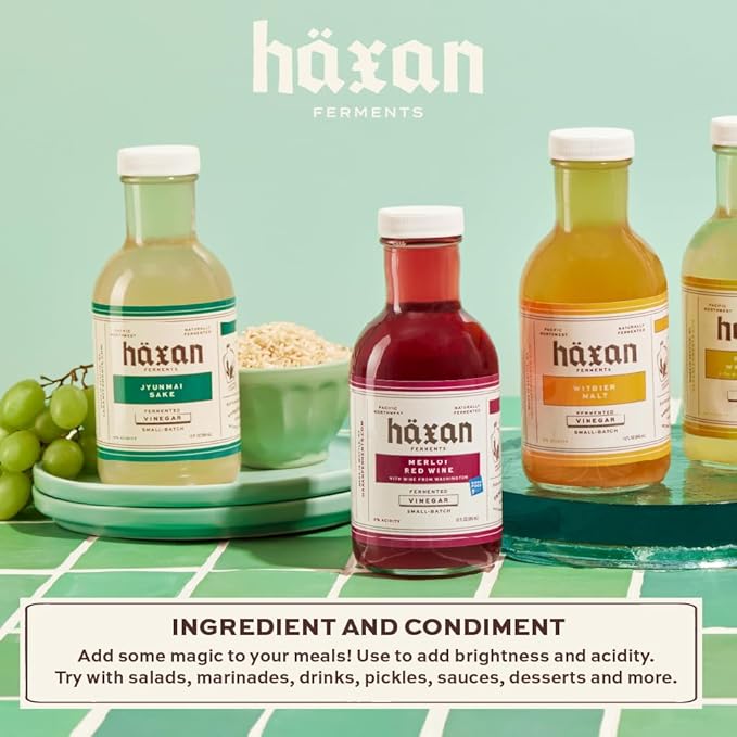 Haxan Ferments Ros챕 Wine Vinegar - 5% Acidity, Unpasteurized & Traditionally Fermented | Made from Washington Grenache Grapes | Perfect for Shrubs, Berry Preservation & Arugula Salads with Goat Cheese