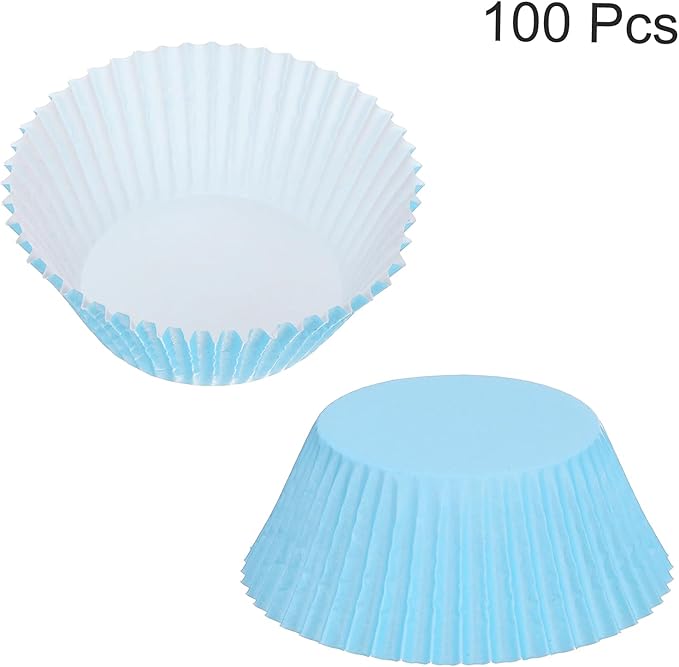 uxcell 100 Pcs Cupcake Liners, Muffins Paper Baking Cups Wrappers Standard Greaseproof for Baking Cupcake Wrapper, Sky Blue