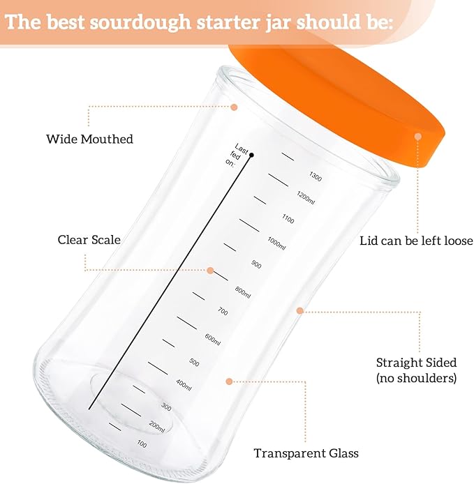 50 OZ Sourdough Starter Jar with Thermometer, Scraper, Cloth Cover and Lid. Reusable Sourdough Jar Kit Use for Home Bakery