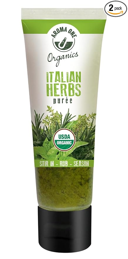 Aroma One Italian Herbs Puree Paste - Organic Herb Concentrate for Cooking, Seasoning & Sauces - Fresh Flavor Enhancer, Non-GMO, Gluten-Free, Vegan - Easy Squeeze Tube - 80g (2-Pack)